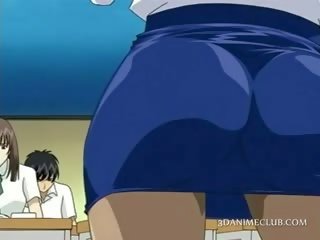 Anime szkoła nauczycielka w krótki spódniczka przedstawia cipka
