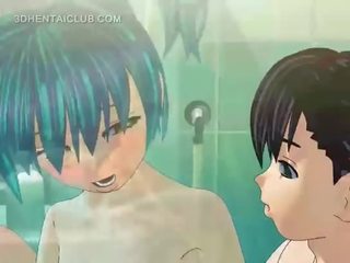 Animen xxx klämma docka blir körd bra i dusch
