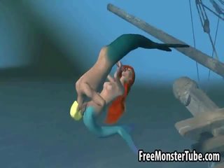 3d sedikit mermaid femme fatale mendapat kacau keras di bawah air